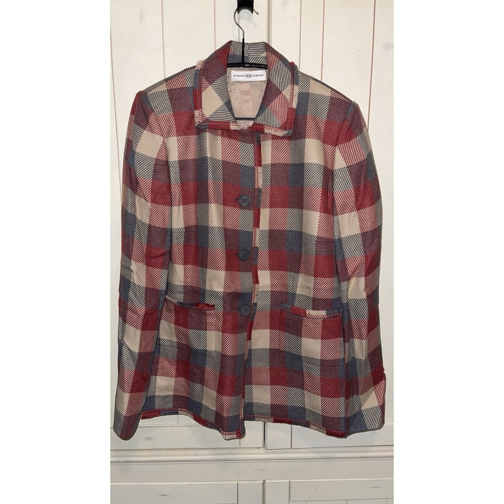 Roberto Quaglia Checked Blazer Quiet Luxury Italy,100% Wool Lagenlook 2XL